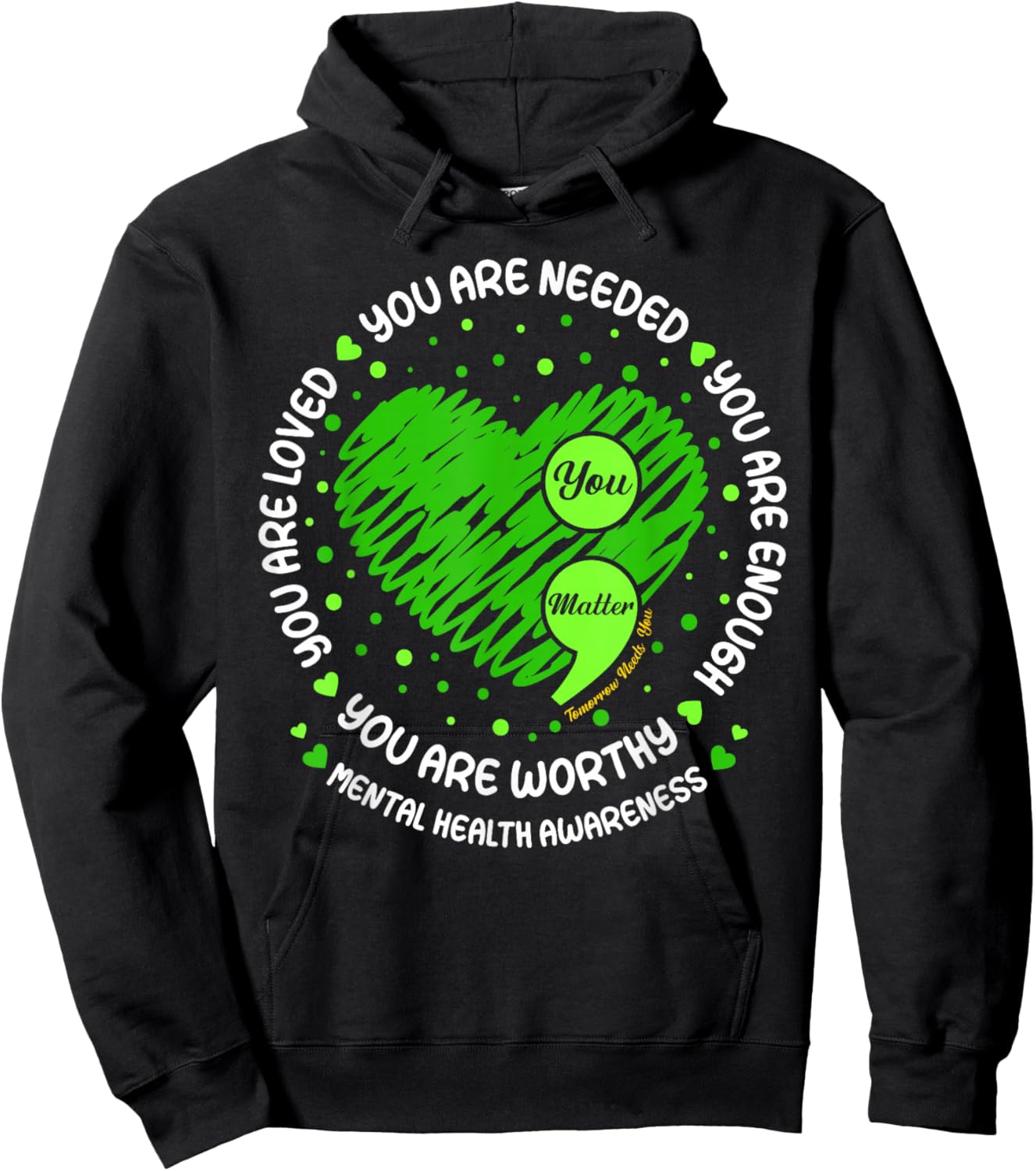 You Matter You are Enough Semicolon Mental Health Awareness Hoodie - Hoodie | Black