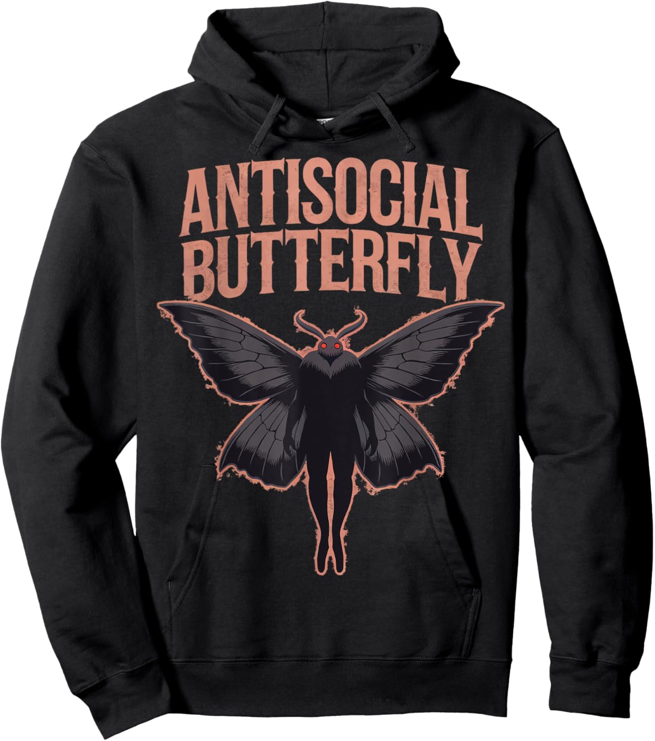 Cryptid Cryptozoology Mothman Introvert -Adults Butterfly Black Small Classic Fit Short Sleeve Polyester 100% Printed Design Blended Fabric Hoodie - Hoodie | Black