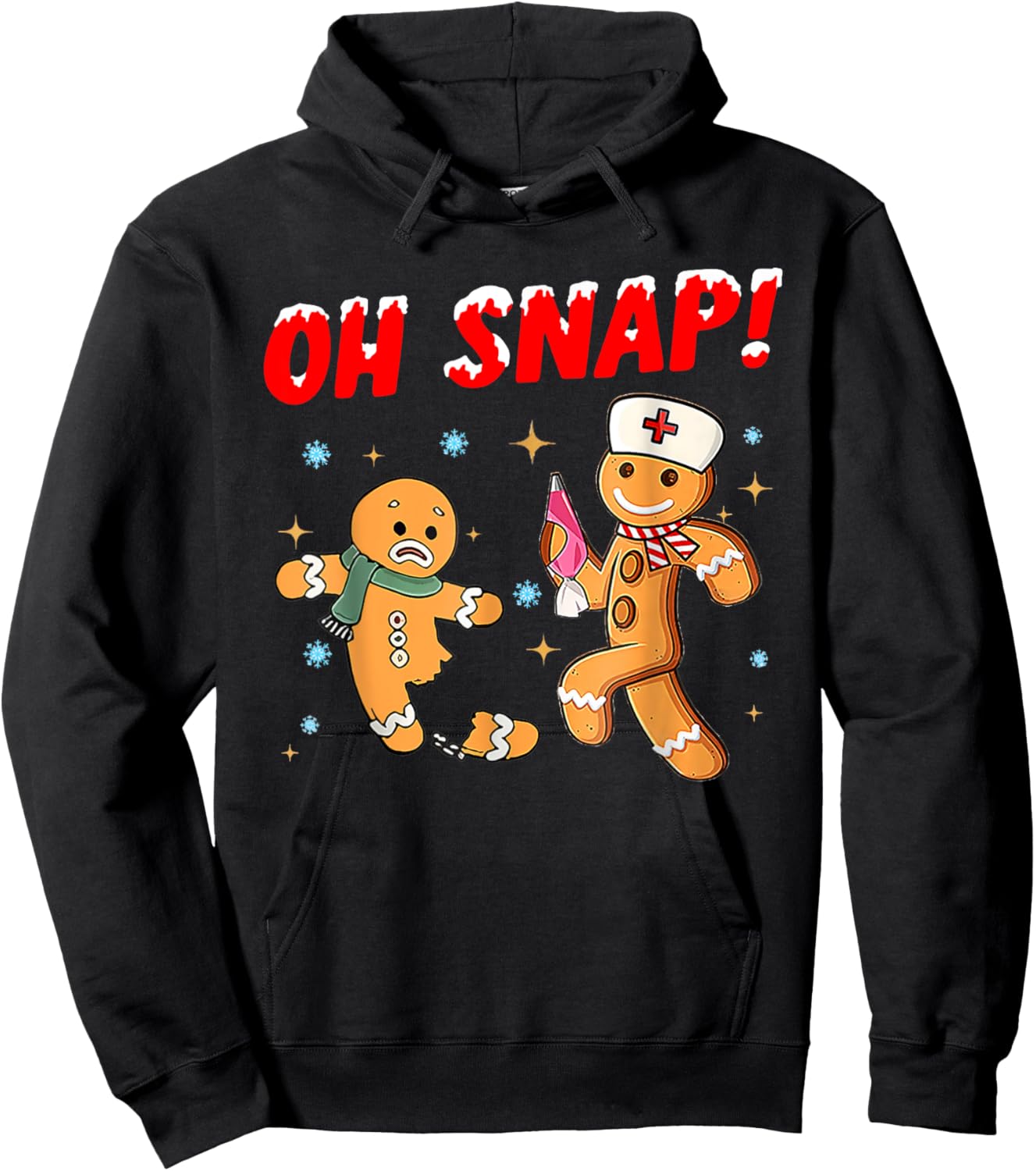 Oh Snap Broken Leg Bones Injury Hospital Nurse Gingerbread Hoodie - Hoodie | Black