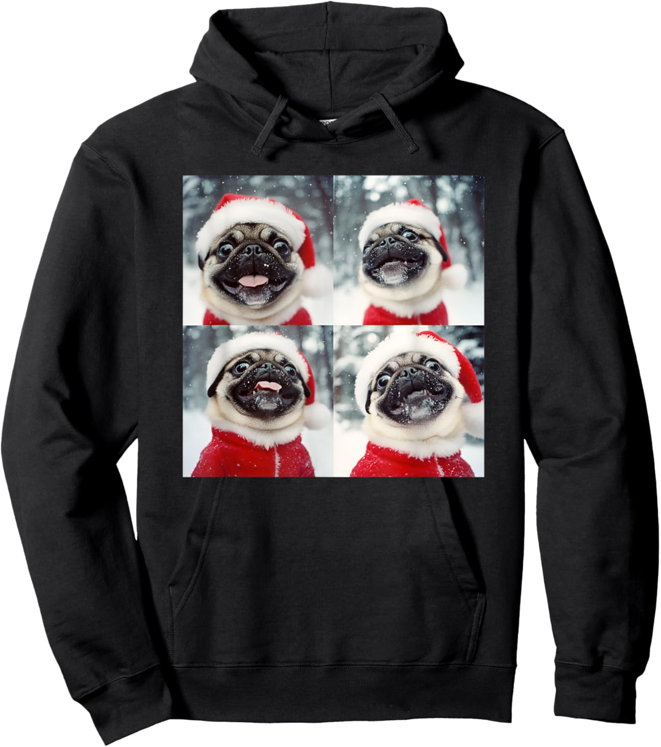 Festive Christmas Pug Hoodie - Hoodie | Black