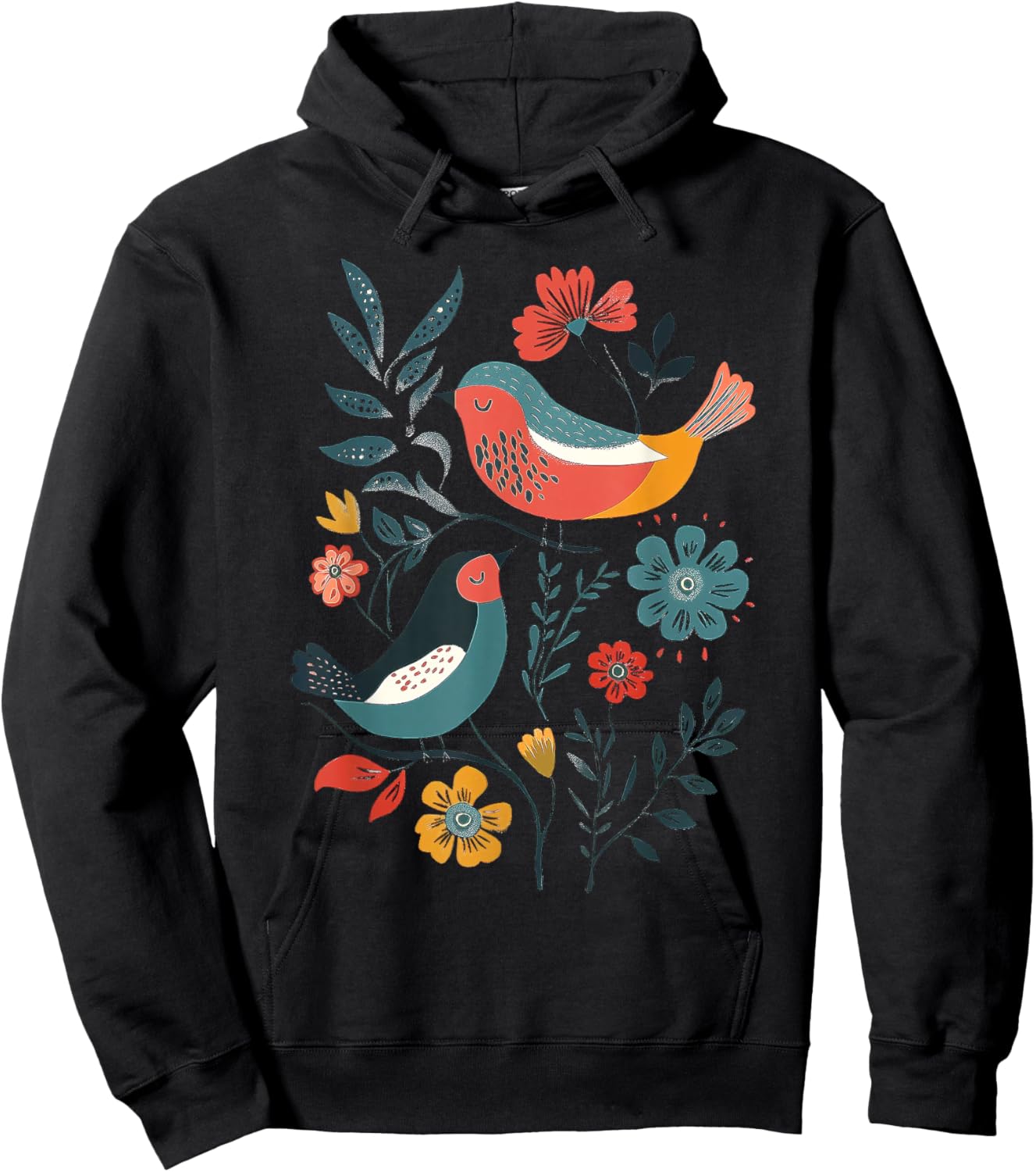 Folk Art Birds Hoodie - Hoodie | Black