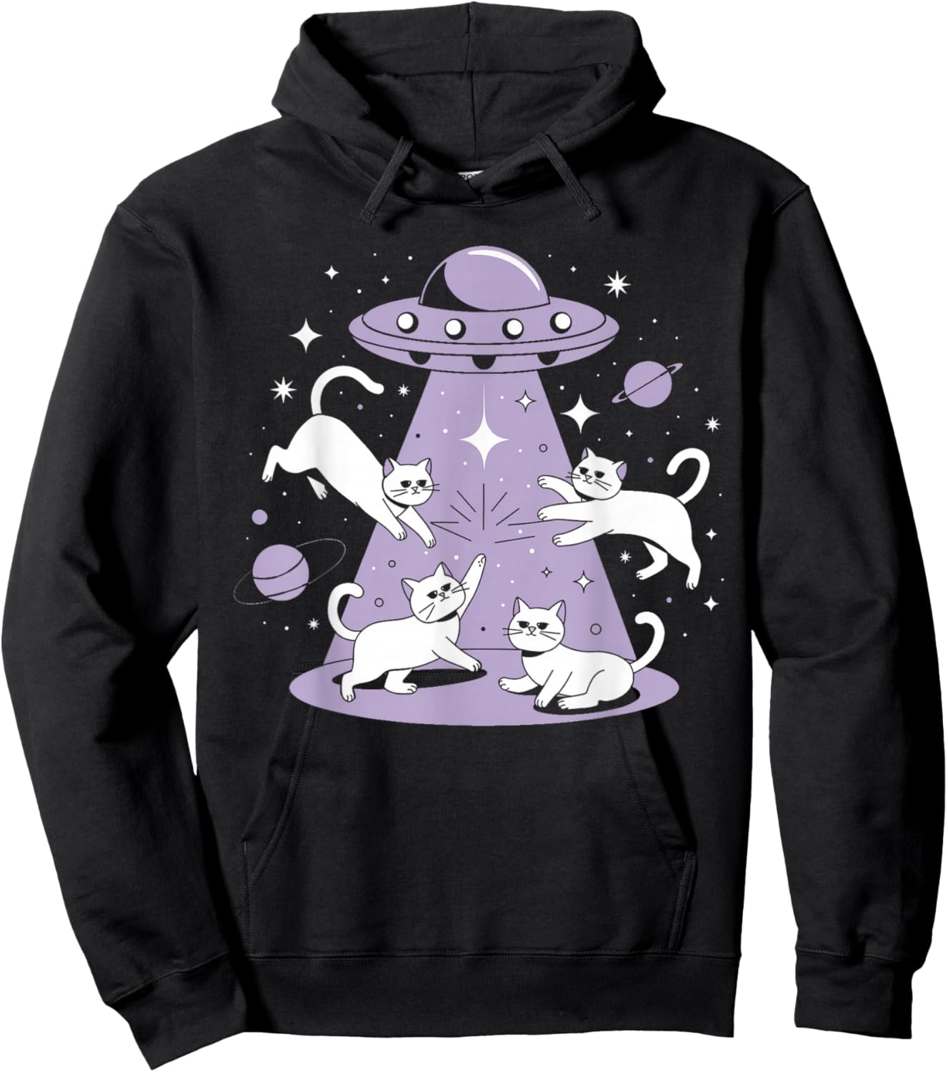 UFO Cat Alien Abduction Alien Cats and Flying Saucer Men Women Girls Kids Hoodie - Hoodie | Black