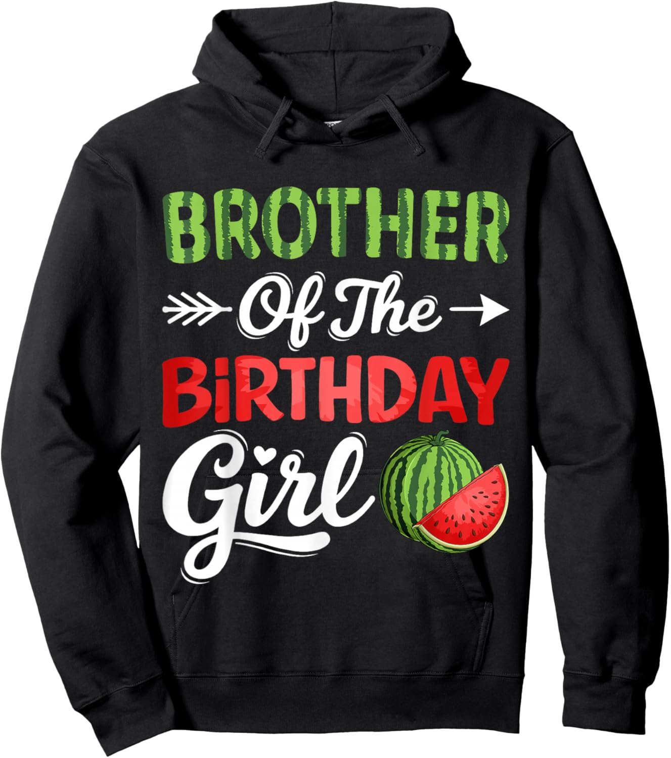 Watermelon Brother of The Birthday Girl Watermelon Pattern Hoodie - Hoodie | Black