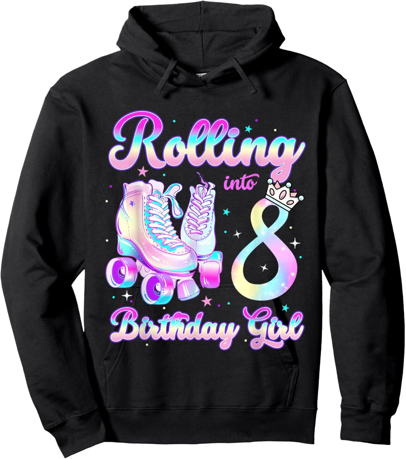 Kids Rolling Into 8 Roller Skating 8th Birthday Girl Party Hoodie - Hoodie | Black