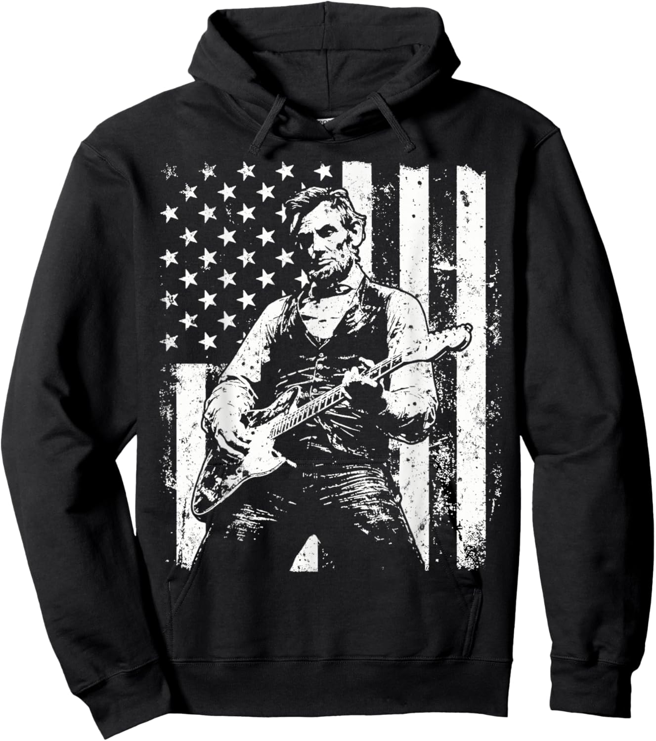 Vintage American Flag Lincoln Guitar Hoodie - Hoodie | Black
