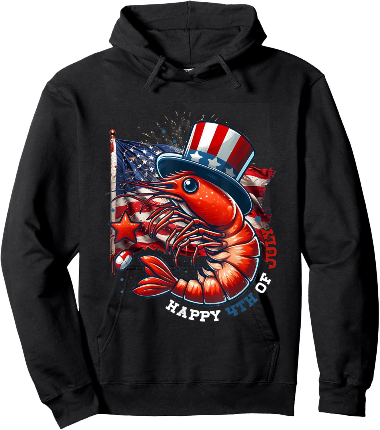 Happy Shrimp Celebrate Usa Flag 4th Of July Independence Day Hoodie - Hoodie | Black