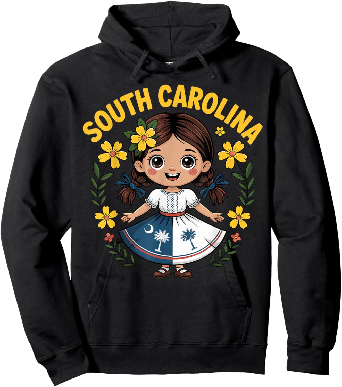 Cute South Carolina Girl in Palmetto Dress for Kids Hoodie - Hoodie | Black