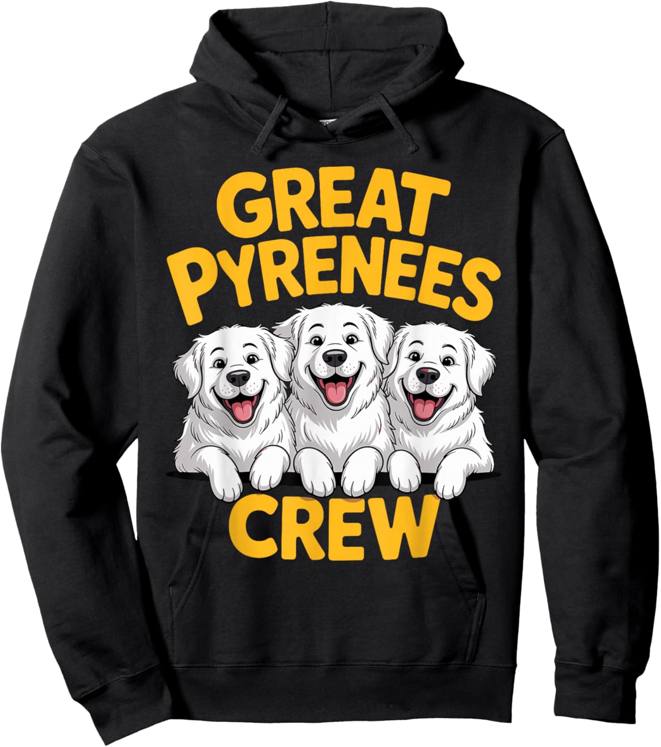 Great Pyrenees Crew Cartoon Pet Guardian Dog Breed PYR LGD Hoodie - Hoodie | Black