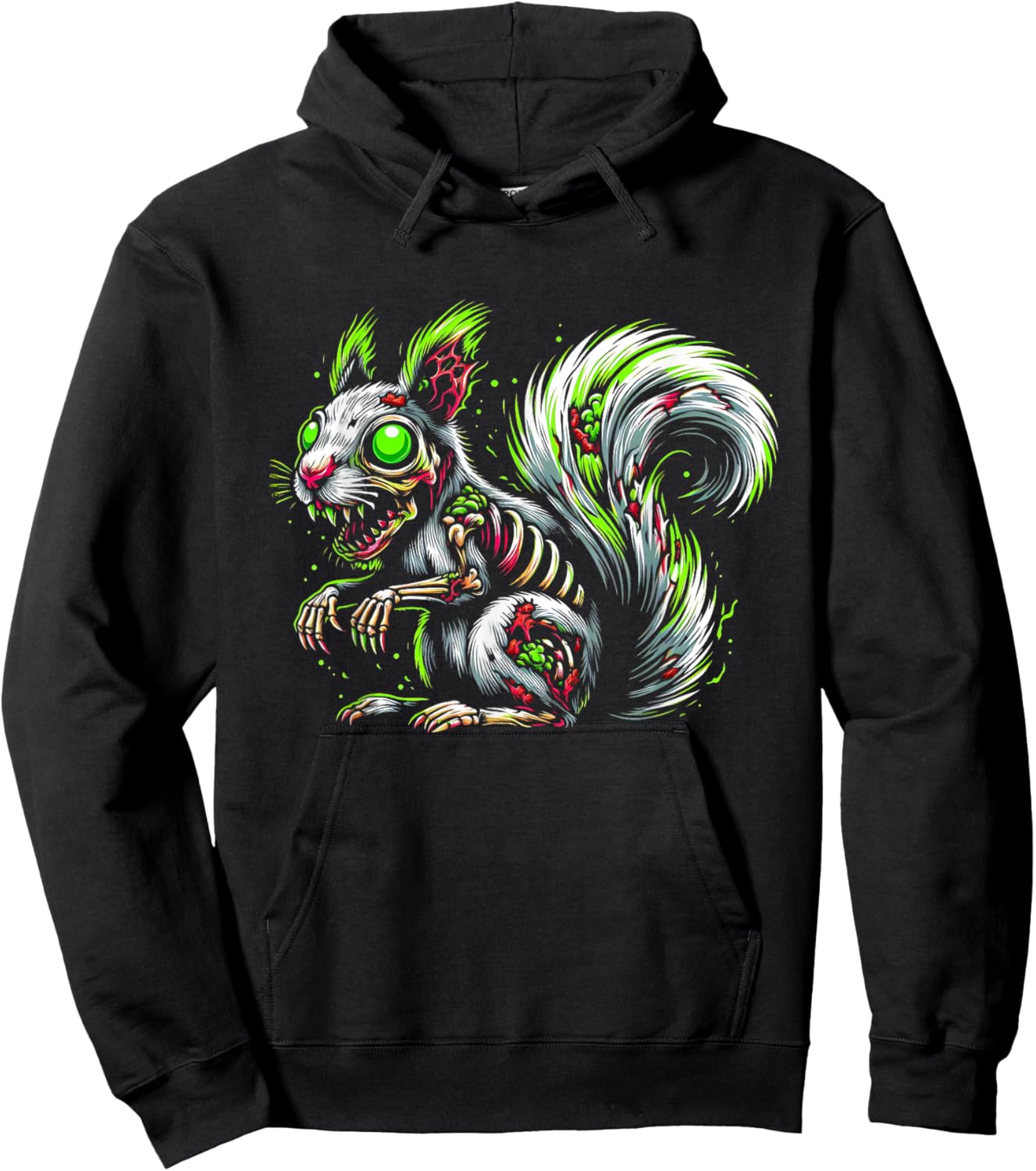 Zombie Squirrel Dark Halloween Horror Skeleton Creepy Gifts Hoodie - Hoodie | Black
