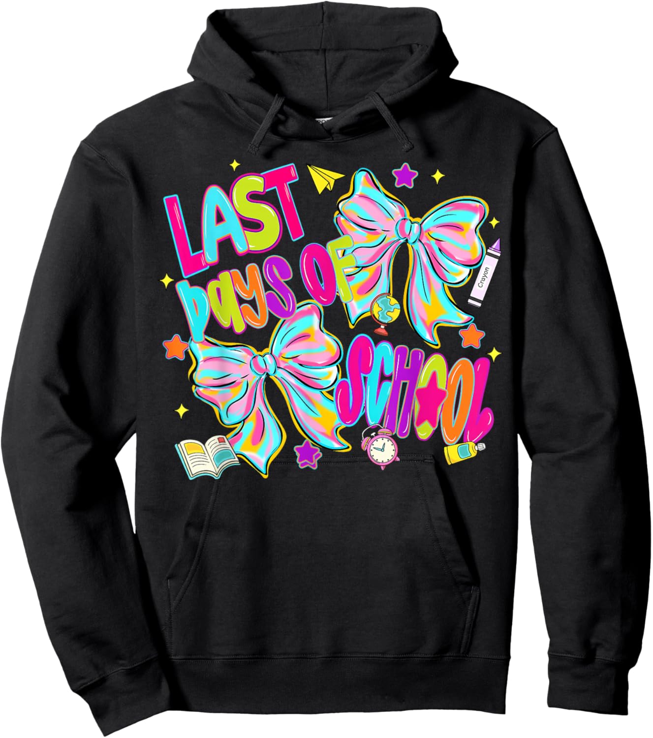 Happy Last Day of School Coquette Bow Teacher Student Girls Hoodie - Hoodie | Black