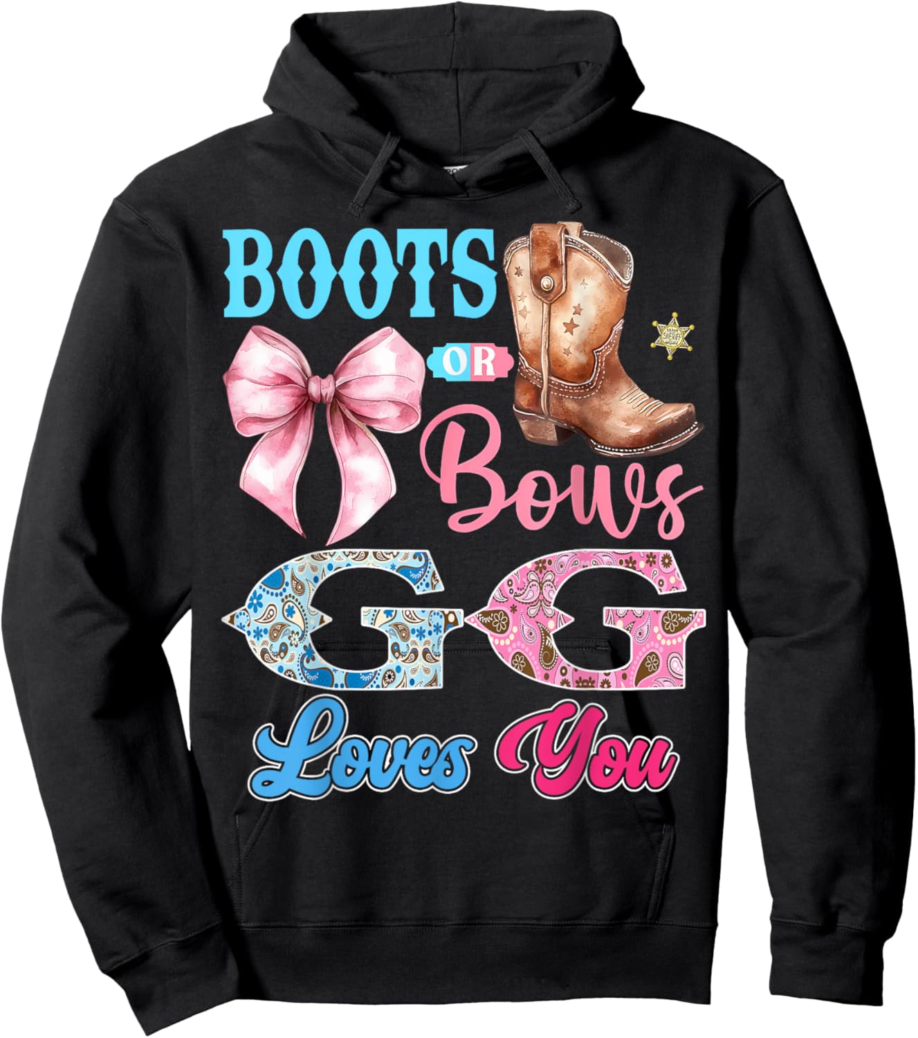Boots or Bows GG Loves You Gender Reveal Party Hoodie - Hoodie | Black