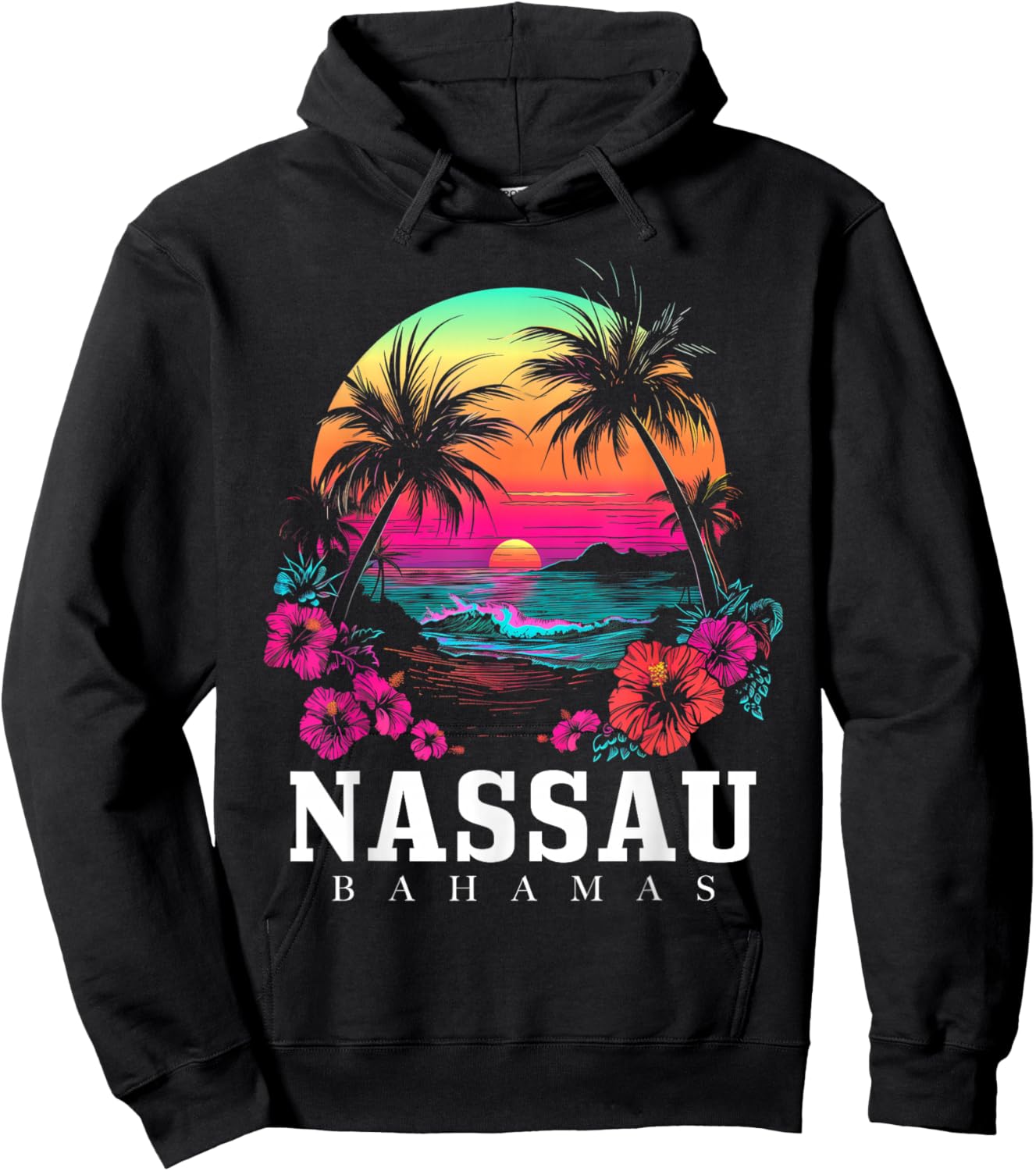 Nassau Bahamas Hibiscus Flowers Beach Surfer Souvenir Hoodie - Hoodie | Black