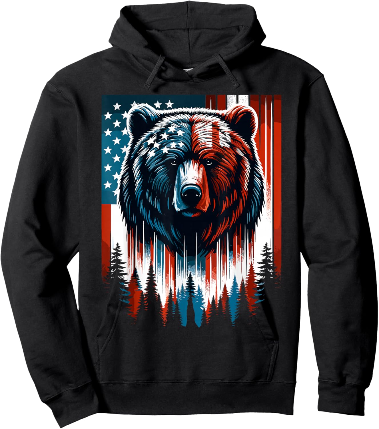 Bear American Flag Shirt Wildlife 4th of July Patriotic Hoodie - Hoodie | Black