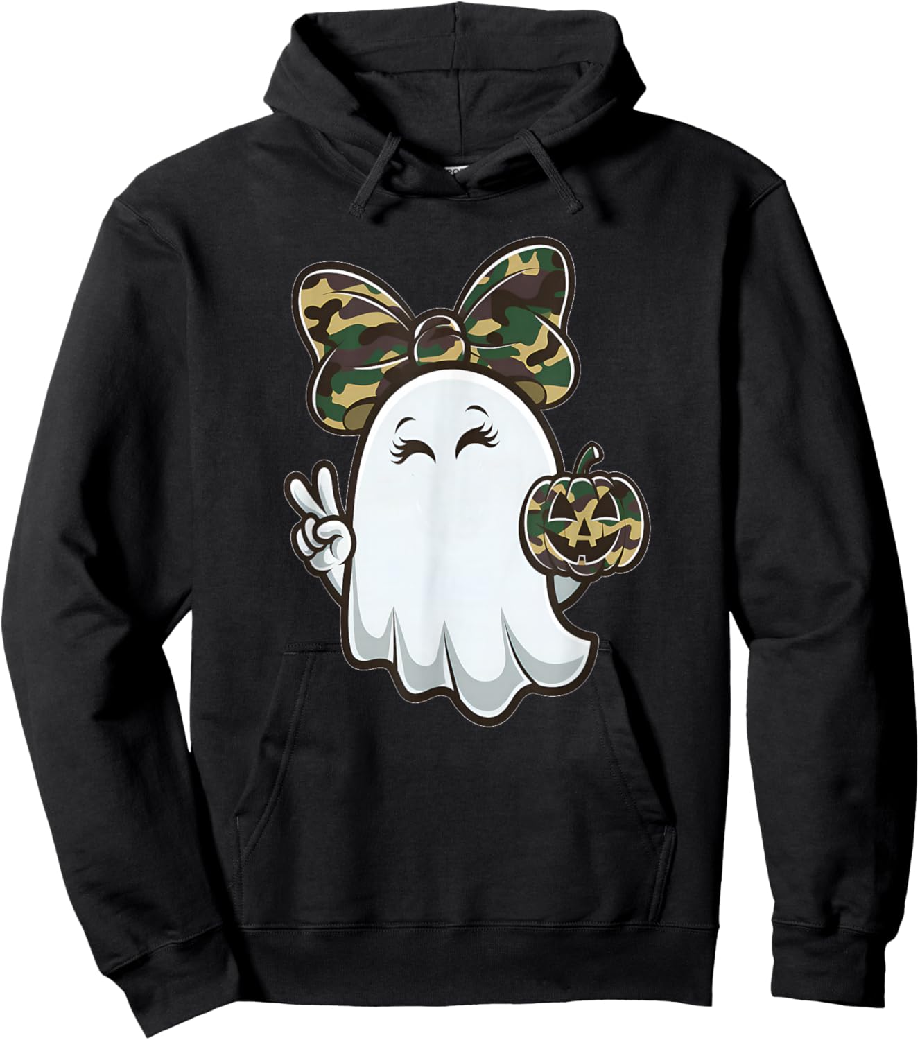 Funny Hello Hunting Season Halloween Camouflage Camo Ghost Hoodie - Hoodie | Black