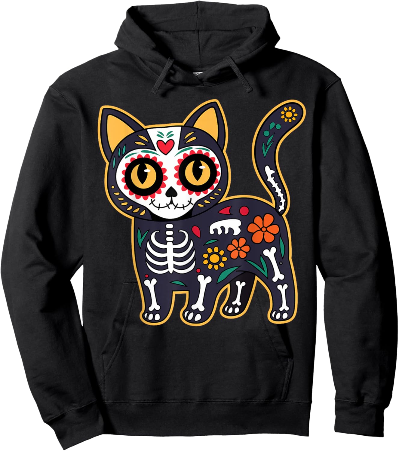 Sugar Skull Cat Halloween Dia De Los Muertos Day of Dead Men Women Kids Hoodie - Hoodie | Black