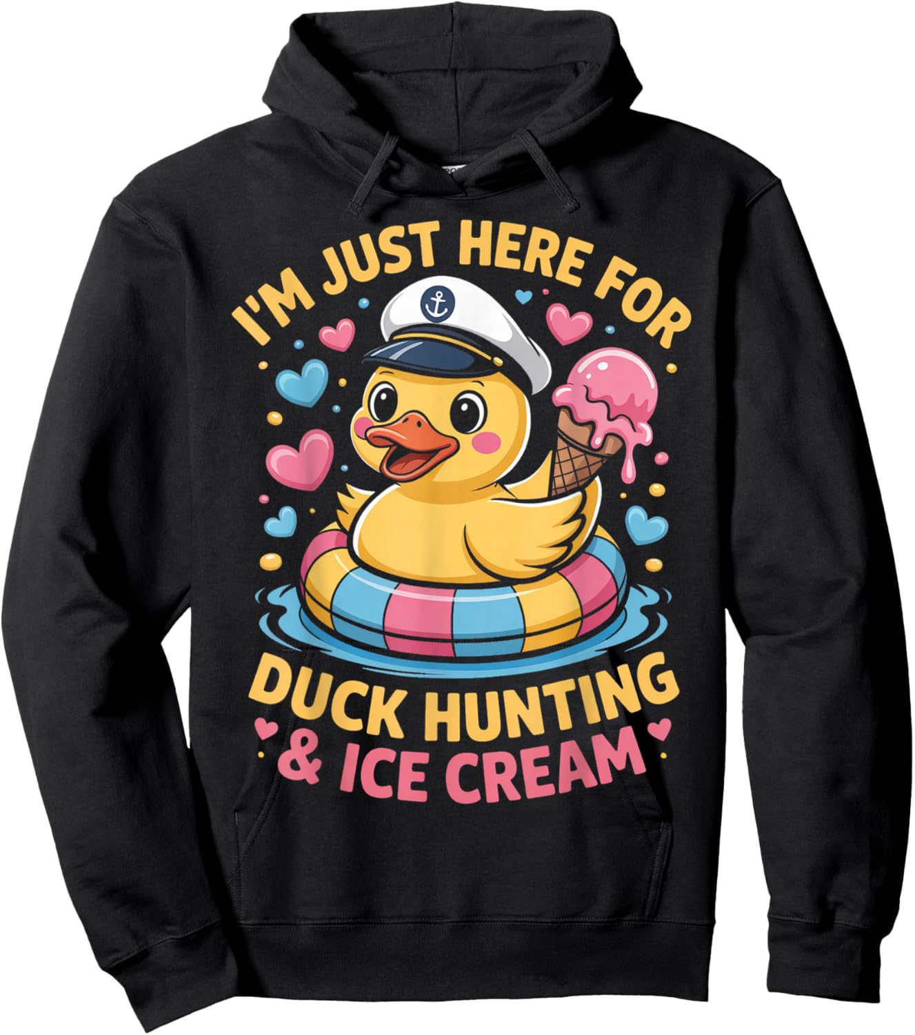 Just Here for The Free Ice Cream & Duck Hunting Funny Cruise Hoodie - Hoodie | Black