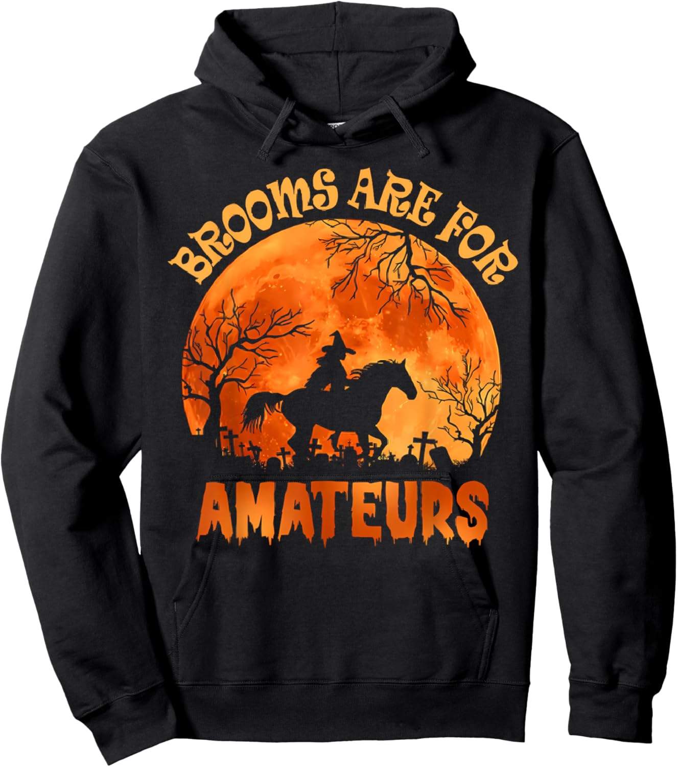 Vintage Brooms Are For Amateurs Halloween Horse Riding Hoodie - Hoodie | Black