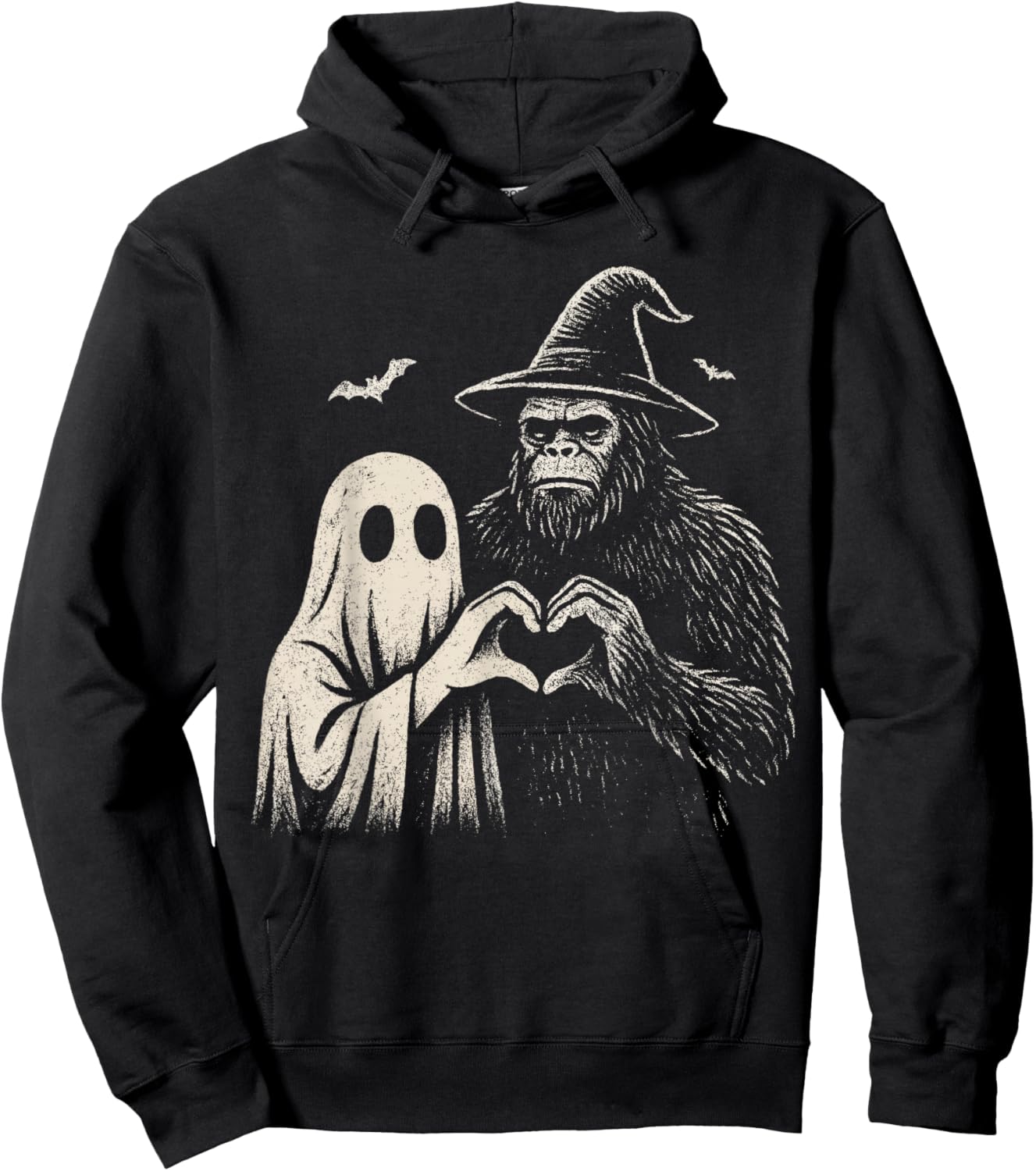 Sasquatch Ghost Love Hand Sign Bigfoot Halloween Men Spooky Hoodie - Hoodie | Black
