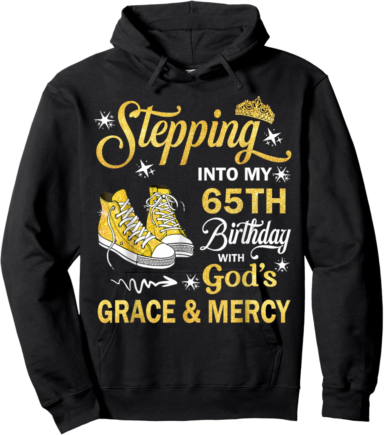 65th Birthday Grace and Mercy Christian Blessed Sneaker Hoodie - Hoodie | Black