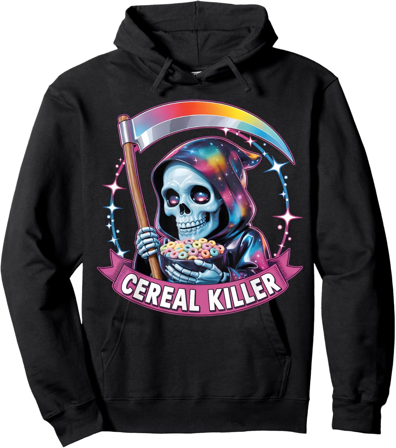 Cereal Killer Spooky Pastel Vaporwave Grim Reaper Halloween Hoodie - Hoodie | Black