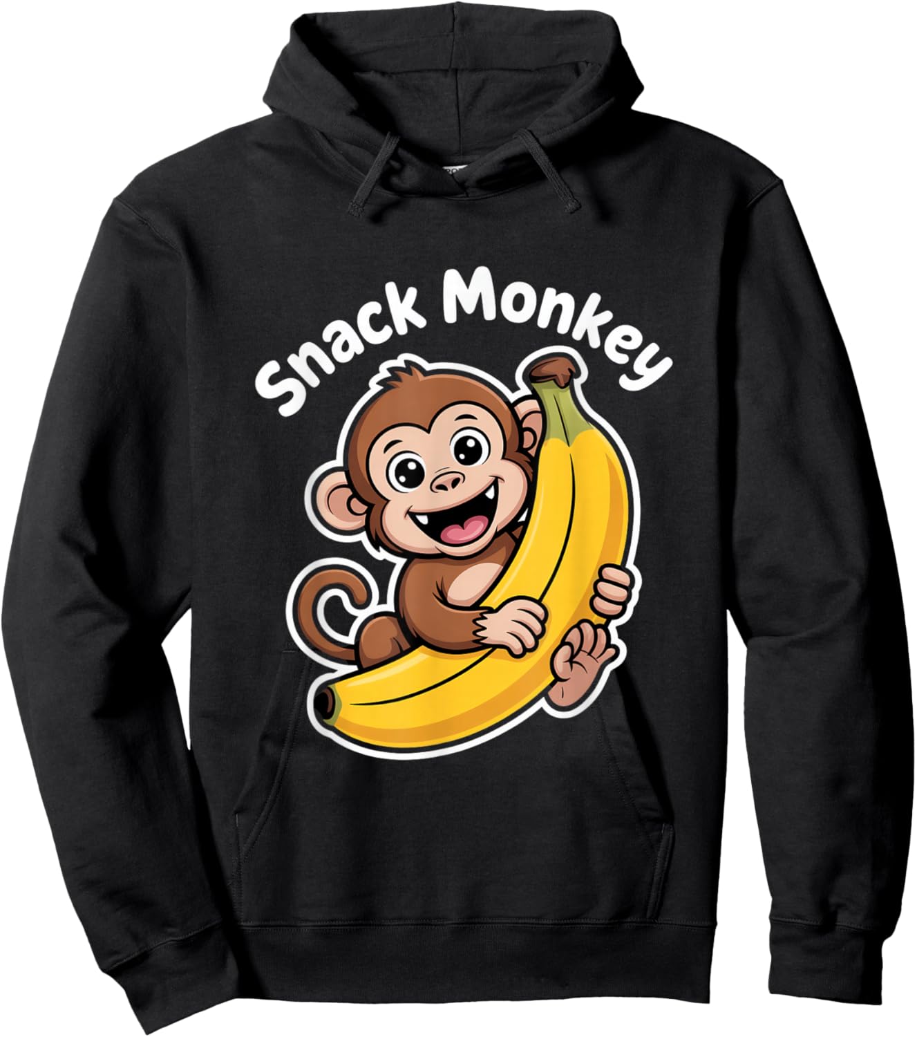 Snack Monkey Cute Banana Lover Fun Cartoon Style Hoodie - Hoodie | Black