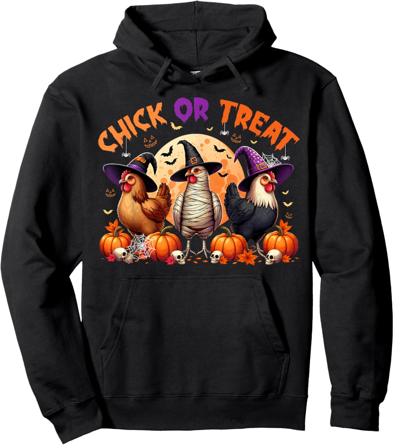 Fall Halloween Chicken Pumpkin Chick Or Treat Spooky Farmer Hoodie - Hoodie | Black