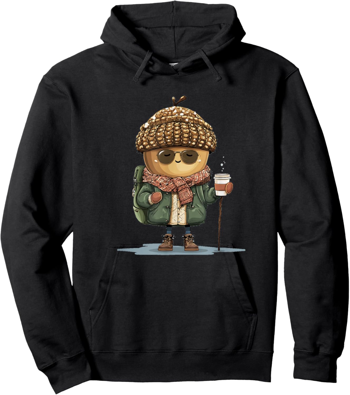 Nice Winter Hiker Acorn with Coffee and Shawl Costume Hoodie - Hoodie | Black