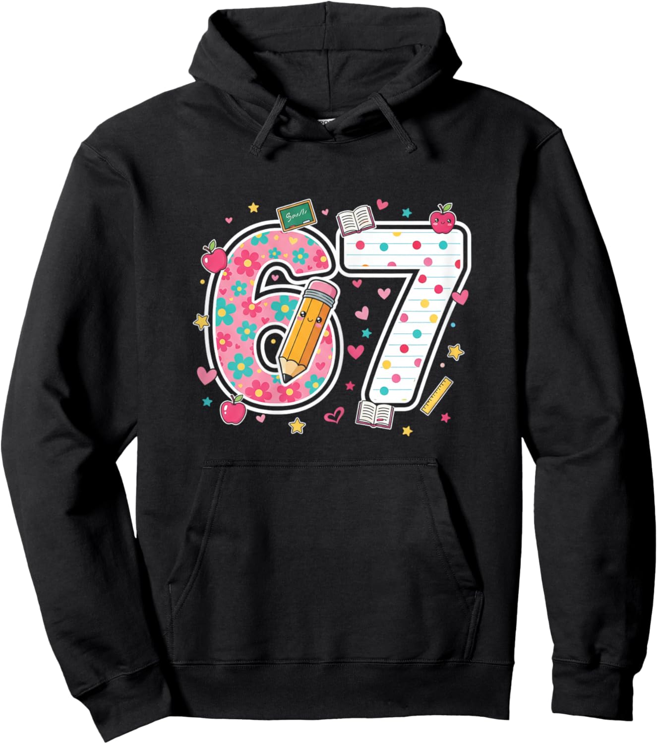 Funny Seven 6 7 Meme Teacher , Women and Girls Hoodie - Hoodie | Black