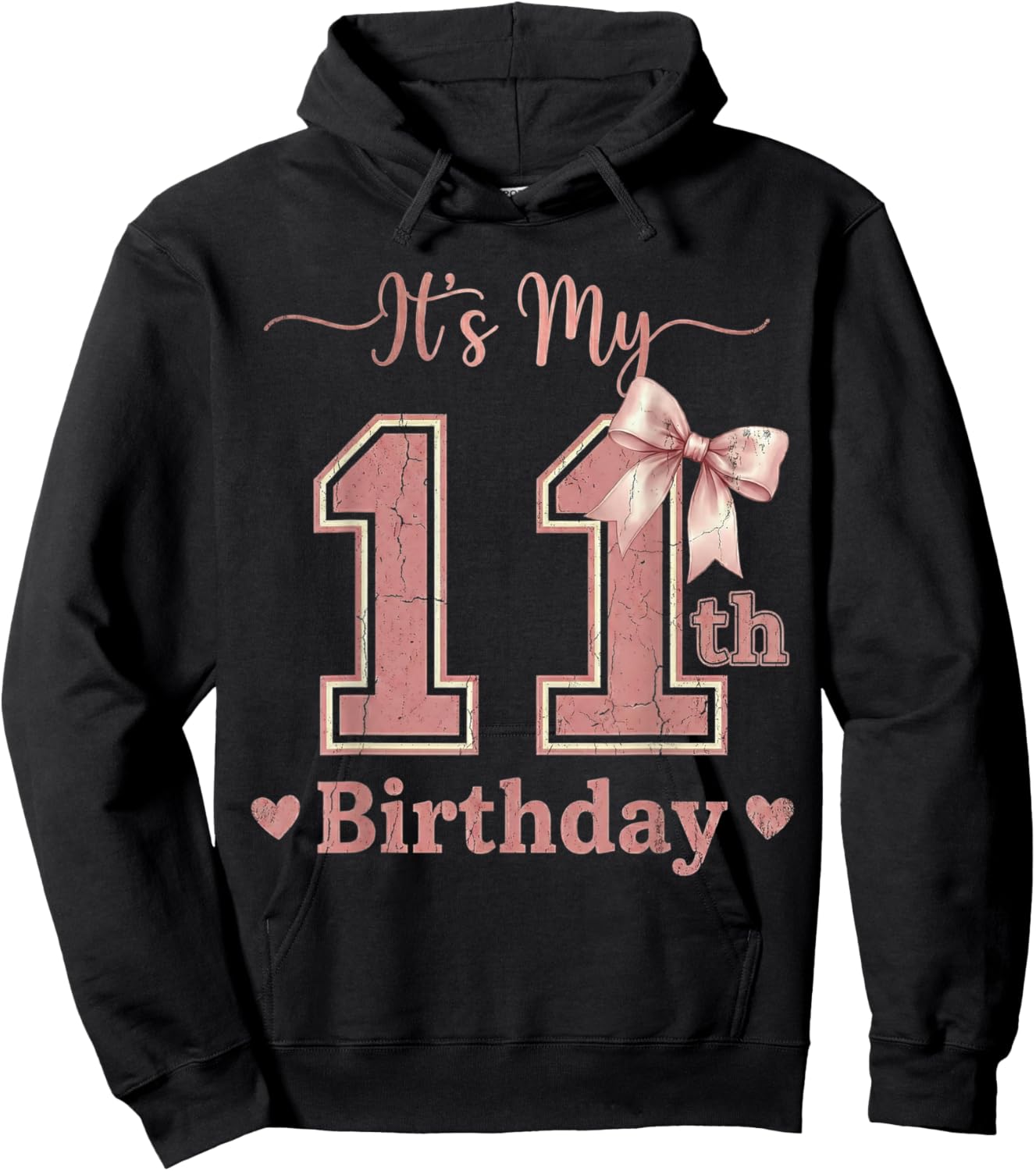 It's My 11th Birthday Girl Coquette Bow Pink 11 Year Old Hoodie - Hoodie | Black