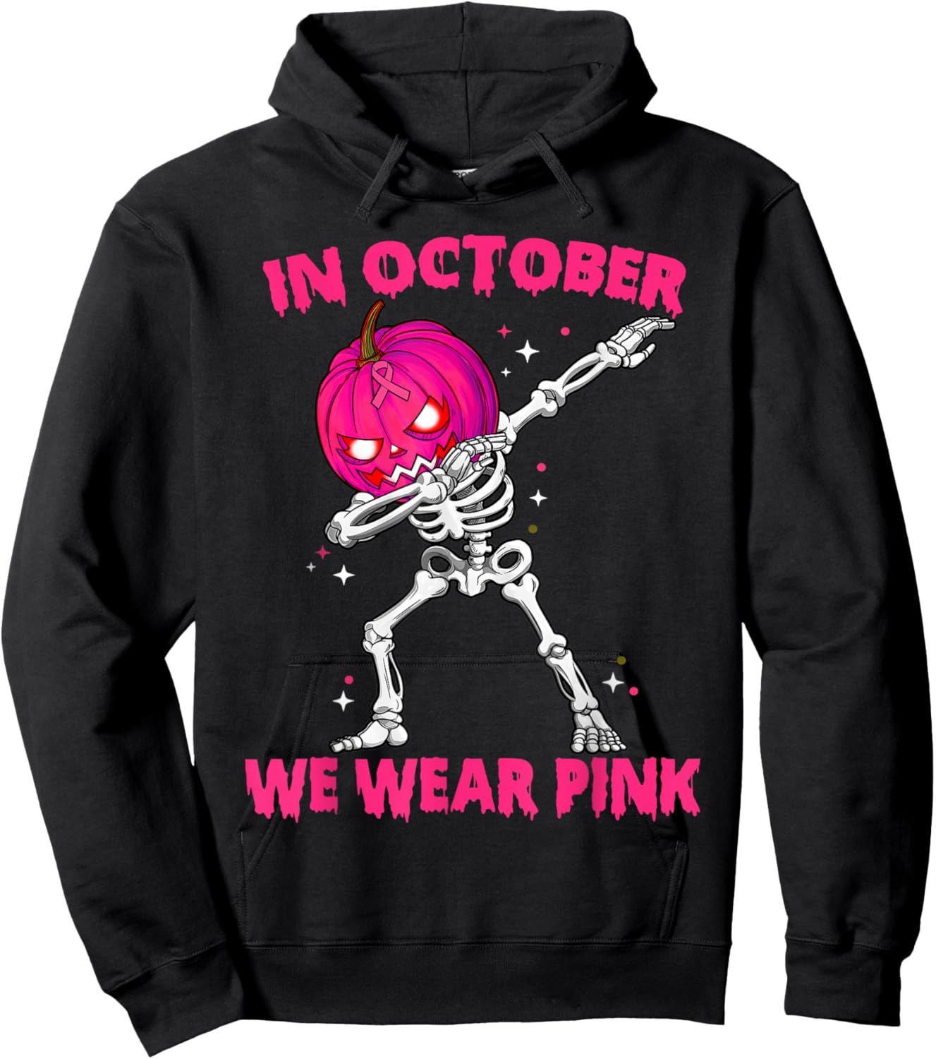 In October We Wear Pink Breast Cancer Pumpkin Halloween Boys Hoodie - Hoodie | Black