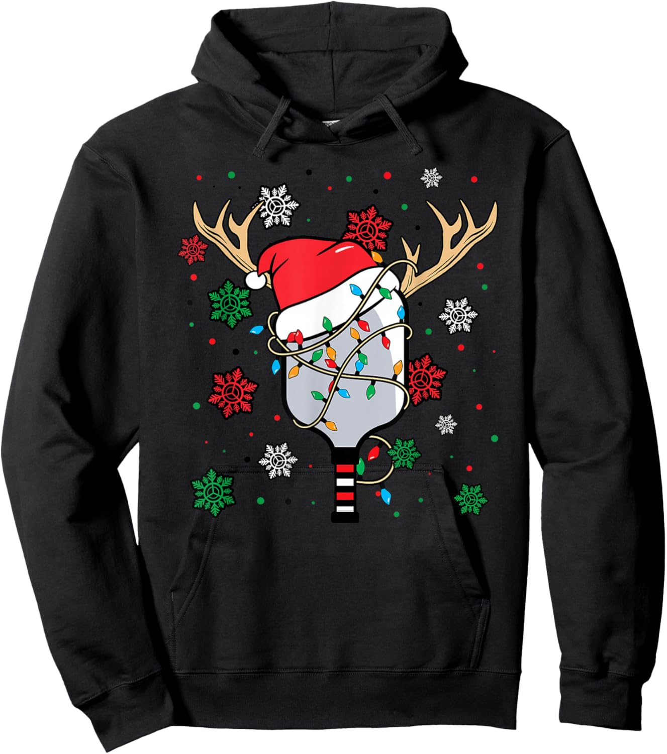 Christmas Pickleball Paddle Reindeer Santa Hat Xmas Costume Hoodie - Hoodie | Black