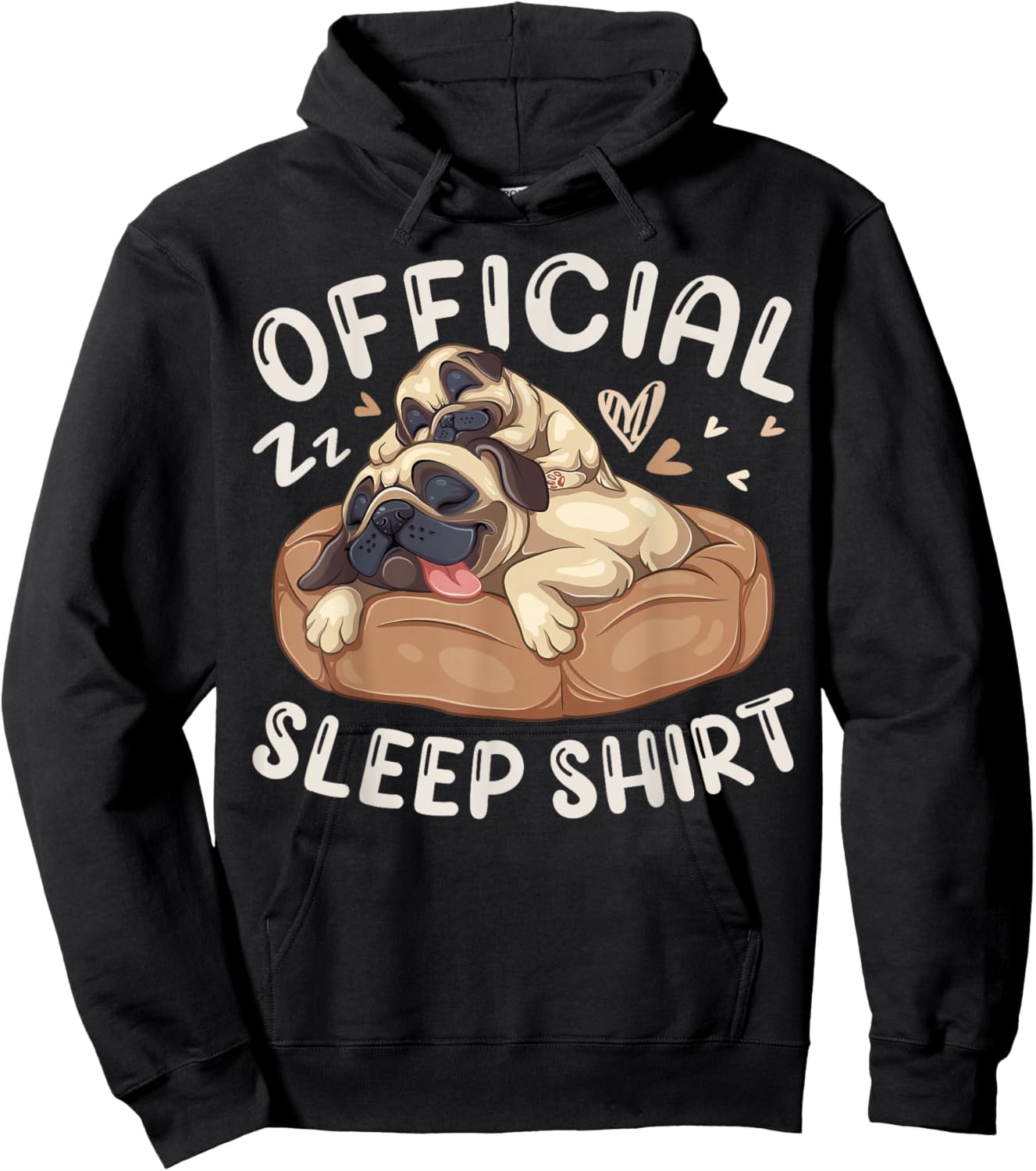 Official Sleep Shirt, Pug Dog with Puppy Hoodie - Hoodie | Black