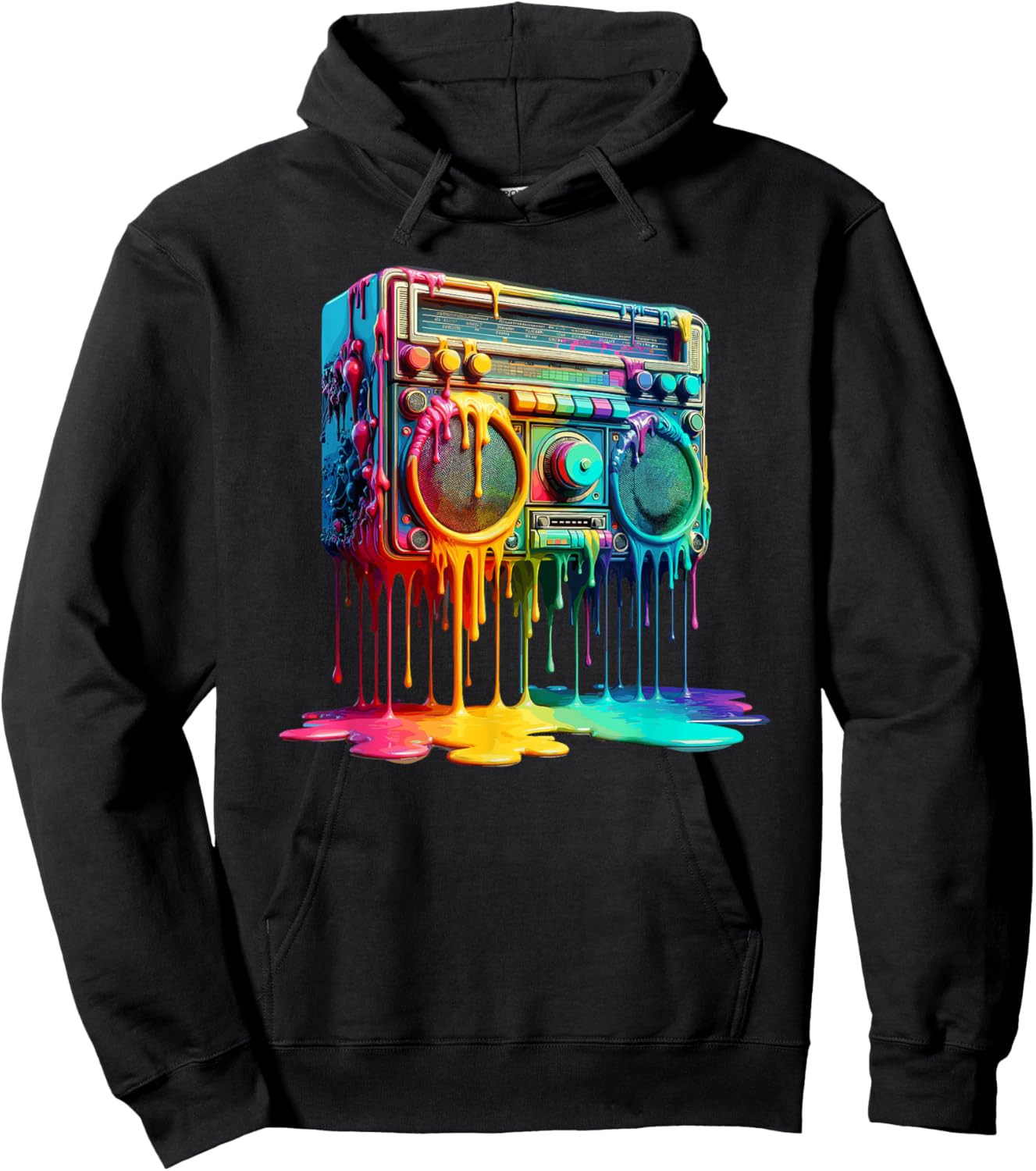 Dripping Paint Boombox Old School 80s Music Hip Hop Hoodie - Hoodie | Black