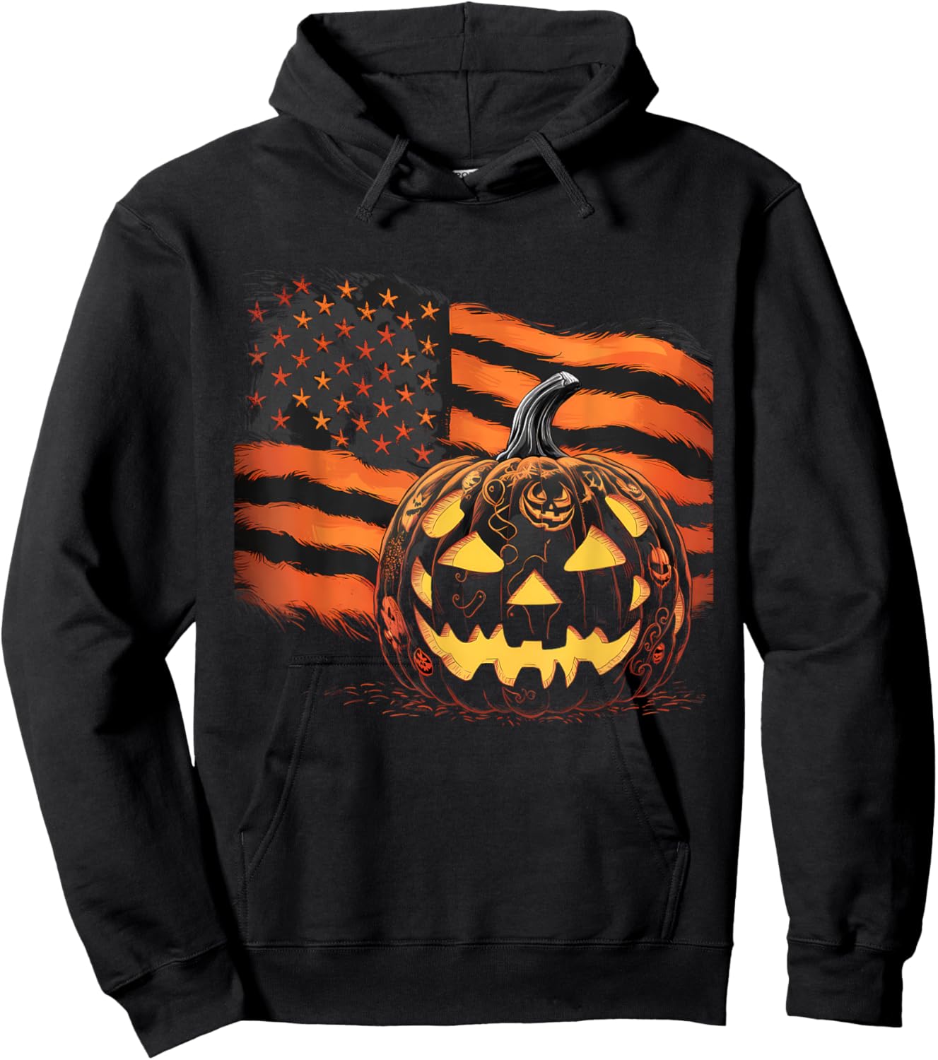 Halloween Pumpkin American Flag Horror Party Costume Hoodie - Hoodie | Black
