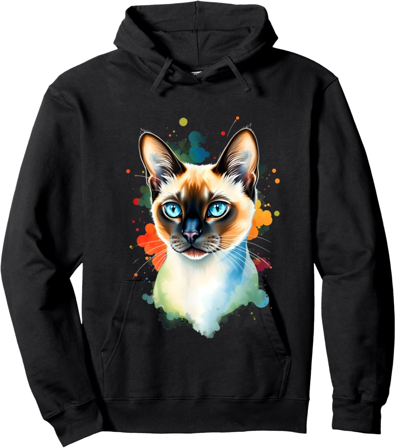 Pop Art Watercolor Siamese Cat Artistic Color Splash Design Men Women Kids Hoodie - Hoodie | Black