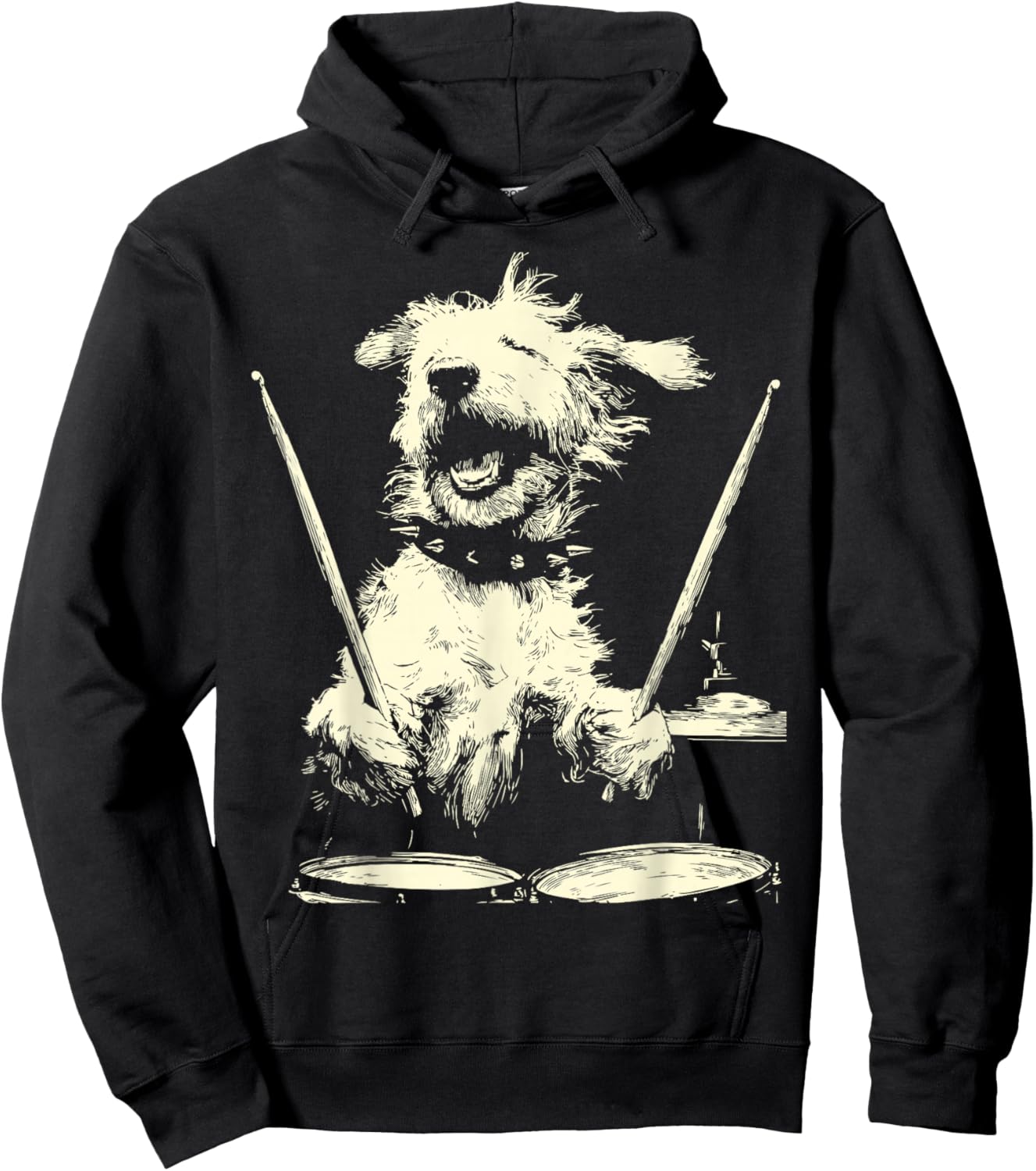 Goldendoodle Playing Drums Funny Musician Dog Drummer Punk Hoodie - Hoodie | Black