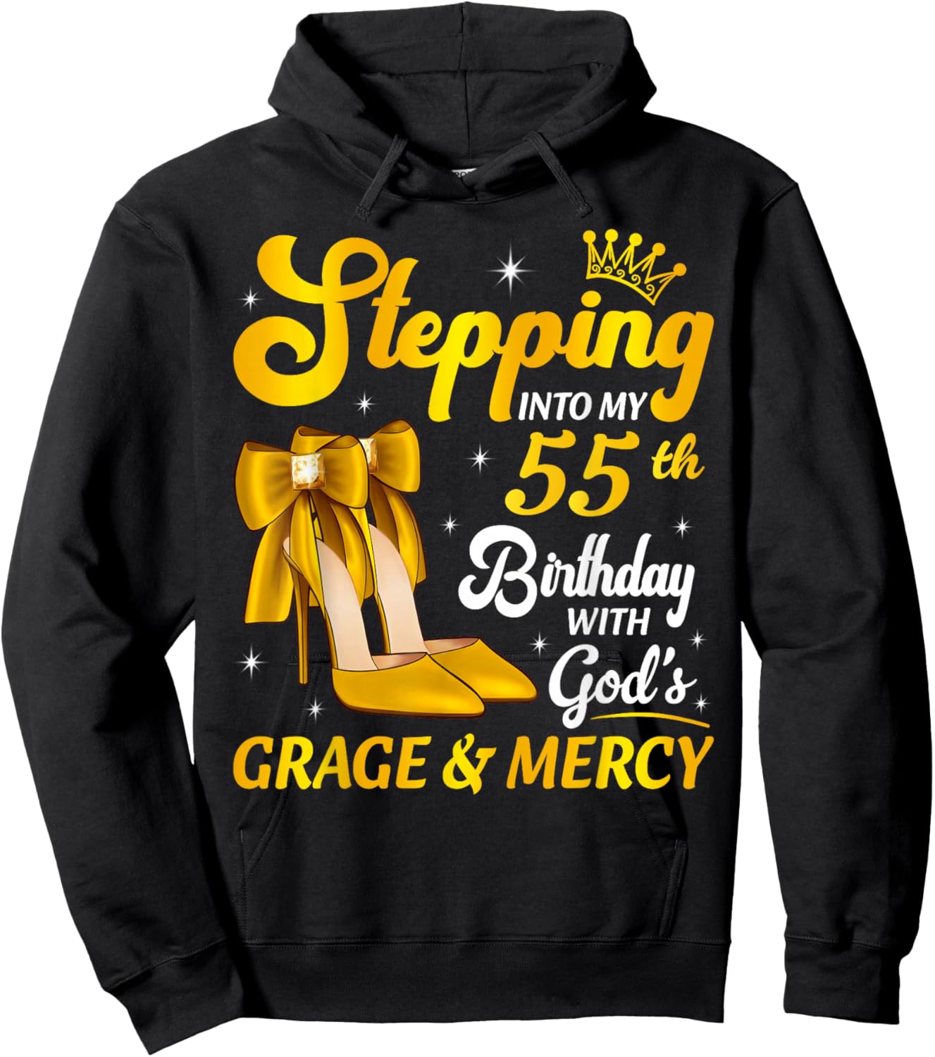 Stepping Into My 55 Years Old Birthday Queen Heels Bday Hoodie - Hoodie | Black