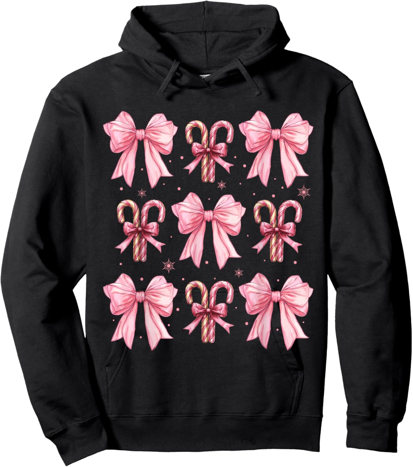 Coquette Bow Candy Canes Christmas Women Girls Teen Pink Bow Hoodie - Hoodie | Black