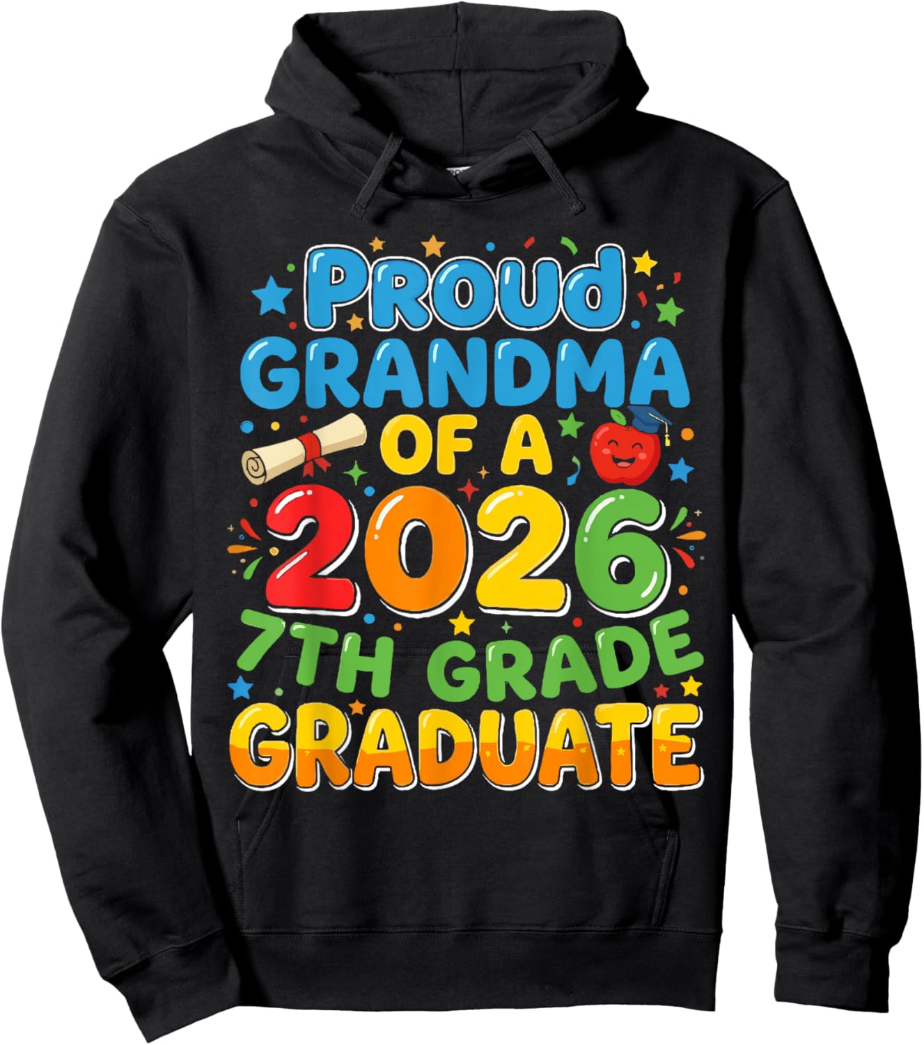 7th Grade Proud Grandma of A 2026 Graduate Shirt, Grandkid Hoodie - Hoodie | Black
