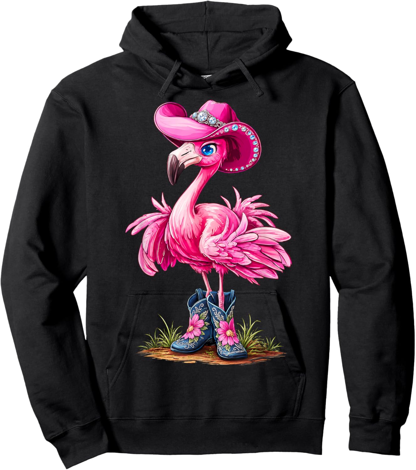 Pink Flamingo Tropical Bird Western Country Cowgirl Boots Hoodie - Hoodie | Black