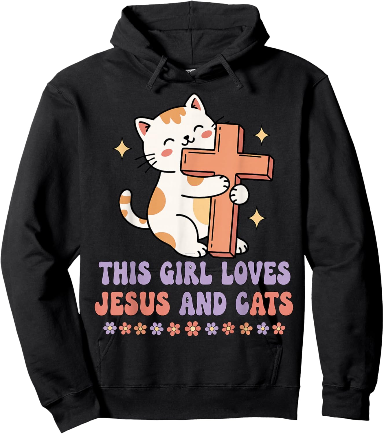 Christian This Girl Loves Jesus and Cats Cat Hugging Cross Hoodie - Hoodie | Black