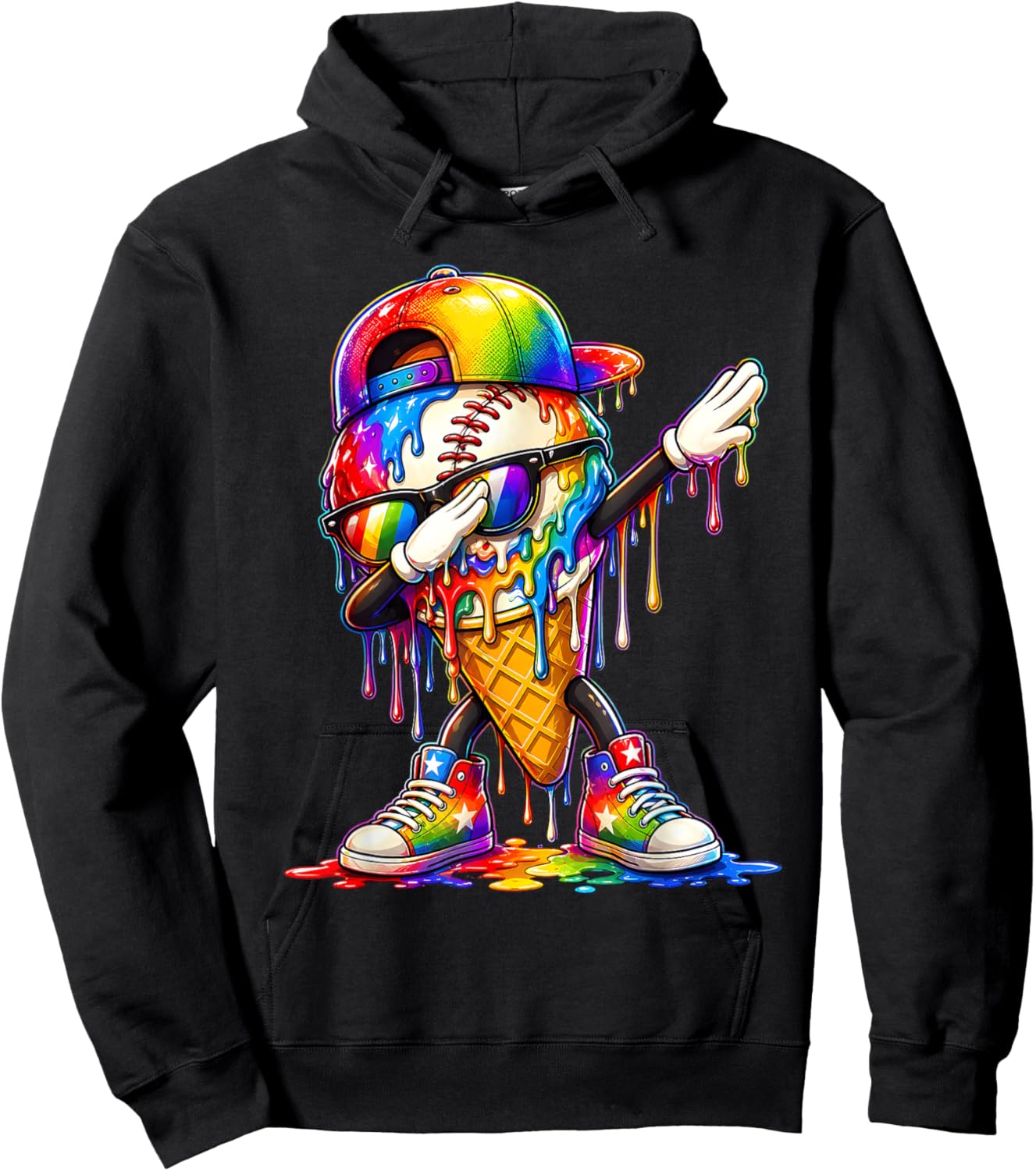 LGBT Rainbow Baseball Drip Pride Ice Cream Men Women Kid Hoodie - Hoodie | Black