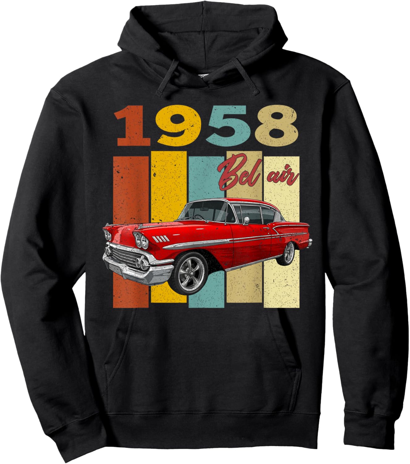 1958 58 Bel air Vintage 90s Silhouette Classic Old Hot Rod Hoodie - Hoodie | Black