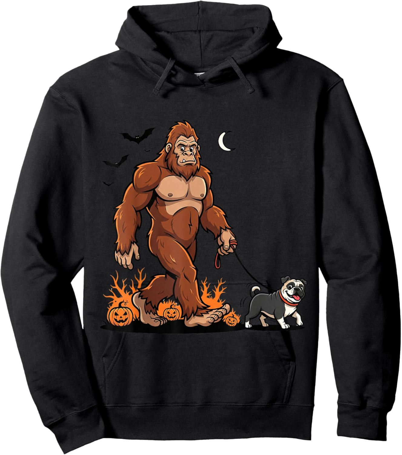 Bigfoot Walking Pug Halloween Dog Sasquatch Funny Costume Hoodie - Hoodie | Black