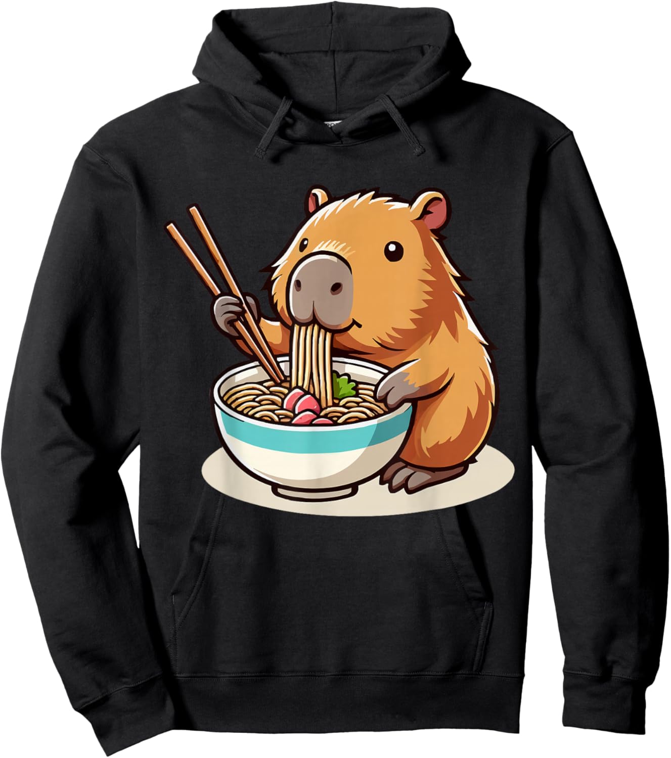 Kawaii Capybara Eating Ramen Noodles Cute Capybara Boy Girl Hoodie - Hoodie | Black