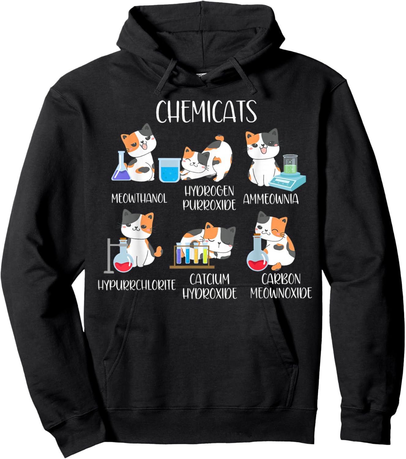 Cute Cats Scientist Science Teacher Cat Lover , -Adults, Black, Small, Short Sleeve Hoodie - Hoodie | Black
