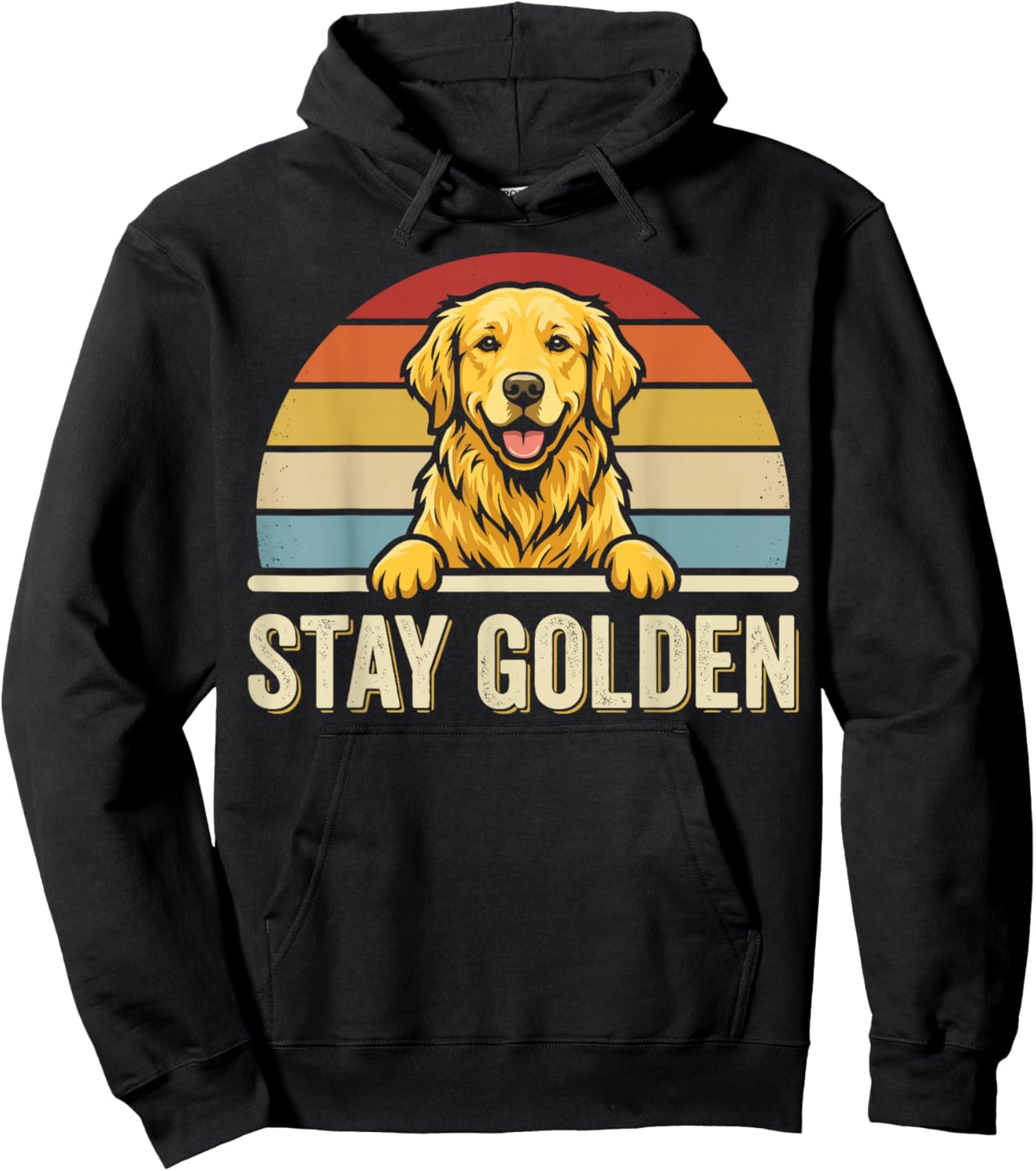 Stay Golden Golden Retriever Retro Sunset Design Hoodie - Hoodie | Black