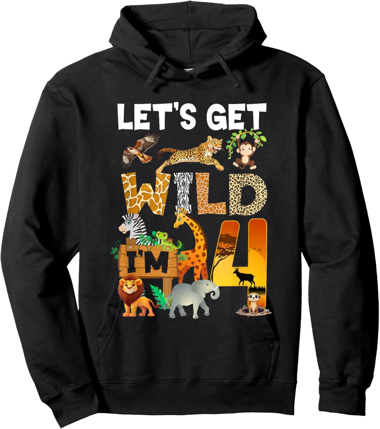 4 Year Old Zoo Birthday Safari Jungle Animal 4Th Bday Hoodie - Hoodie | Black