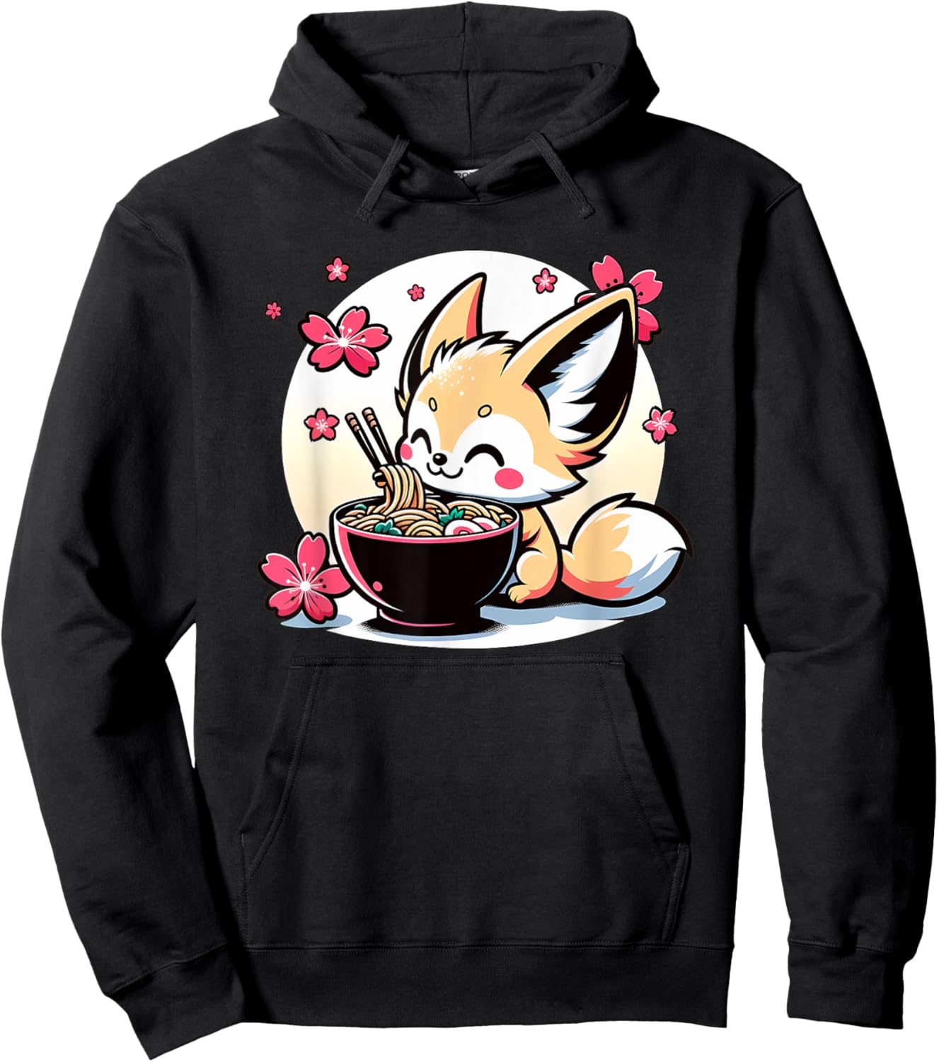 Kawaii Fennec Fox Eating Ramen Hoodie - Hoodie | Black