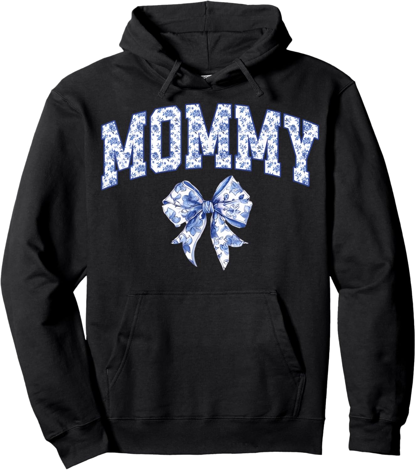 Mommy Coquette Toile Blue Bow Floral Family Matching Hoodie - Hoodie | Black
